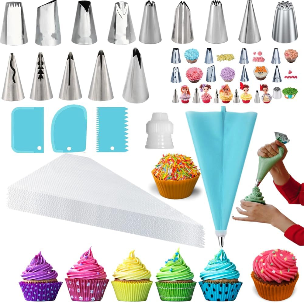 Piping Bags and Tips Set for Beginners, Cake Decorating Supplies Kit for Baking with Pastry Bags and Tips, Icing Tips, Couplers,Silicone Ties