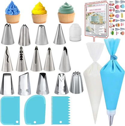 Piping Bags and Tips Set for Beginners, Cake Decorating Supplies Kit for Baking with Pastry Bags and Tips, Icing Tips, Couplers,Silicone Ties