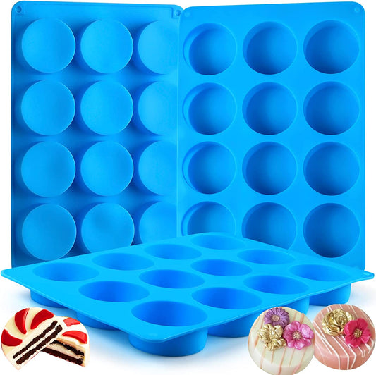 3Pcs Oreo Cookie Chocolate Silicone Mold, 12-Cavity round Cylinder Oreo Chocolate Cover Molds for Candy, Silicone Baking Molds for Mini Cakes, Jelly