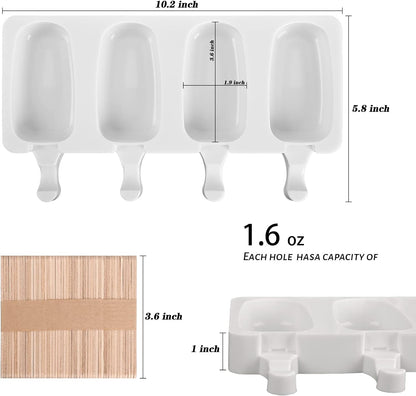 Popsicle Silicone Molds Set, 2 PCS Ice Cream Molds with 50 Wooden Sticks for Cake Pop, Ice Pop, Cakesicles, (Standard Size/White) …