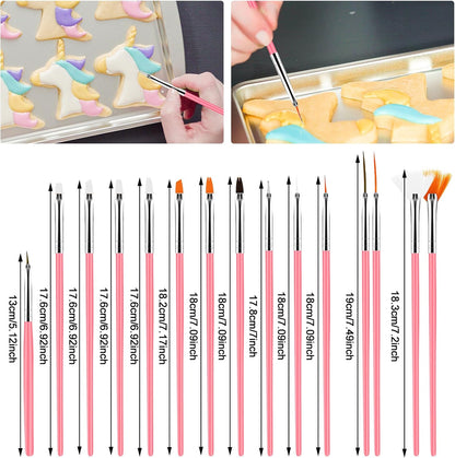 15Pcs Cake Decorating Brushes, Cake Painting Brushes Kit Food Safe Paint Brushes Fondant Sugar DIY Tools Set Cookie Decorating Supplies Candy Icing Pastry Brush for Baking(Pink)