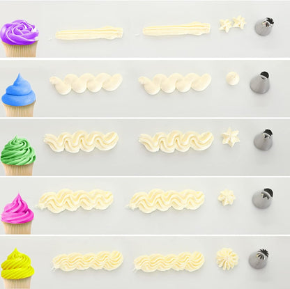 5 Pcs/Set Large Piping Tips Set,Stainless Steel Frosting Piping Kit,Pastry Cake Decorating Tips Baking Tools for Cookies Cupcake Decorating Kit (1A 1E 348 347 356)