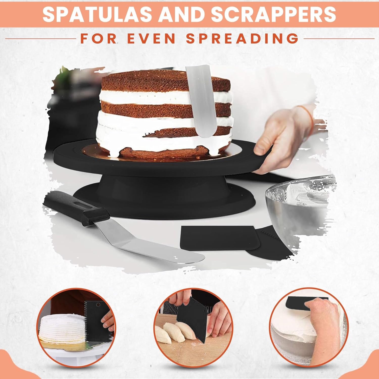 35Pcs Cake Turntable and Leveler-Rotating Cake Stand with Non Slip Pad-7 Icing Tips and 20 Bags- Straight & Offset Spatula-3 Scraper Set -Ebook-Cake Decorating Supplies Kit -Baking Tools