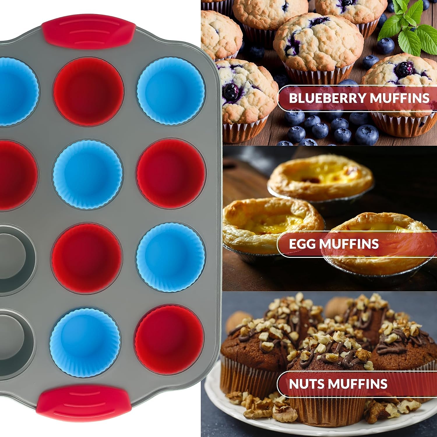 12 Cup Mini Muffin Pan with Silicone Muffin Liners (Set of 12). Professional Cupcake Pan for Baking Muffin Mold, Mini Muffin Tin Non-Stick Steel Bakeware