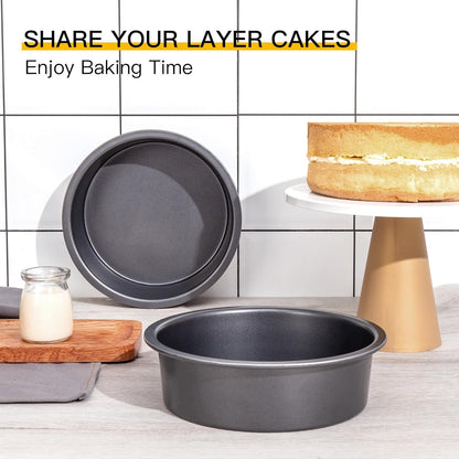 round Cake Pan Set for Baking, 8 Inch, Nonstick Deeper Circle Cake Pans with Wider Grips, 2 Pieces Layer Cake Tin, Cheesecake Mold, Huty Duty, Dishwasher Safe - Grey