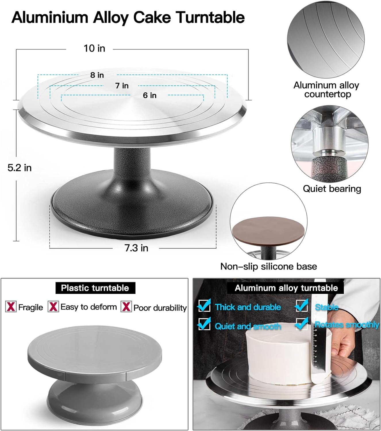 Cake Decorating Supplies with Aluminum Alloy Revolving Cake Stand, Cake Carrier, Acrylic round Cake Discs, 268PCS Cake Decorating Kit with 54 Piping Tips, Various Cake Spatula, Reuseable Cake Board