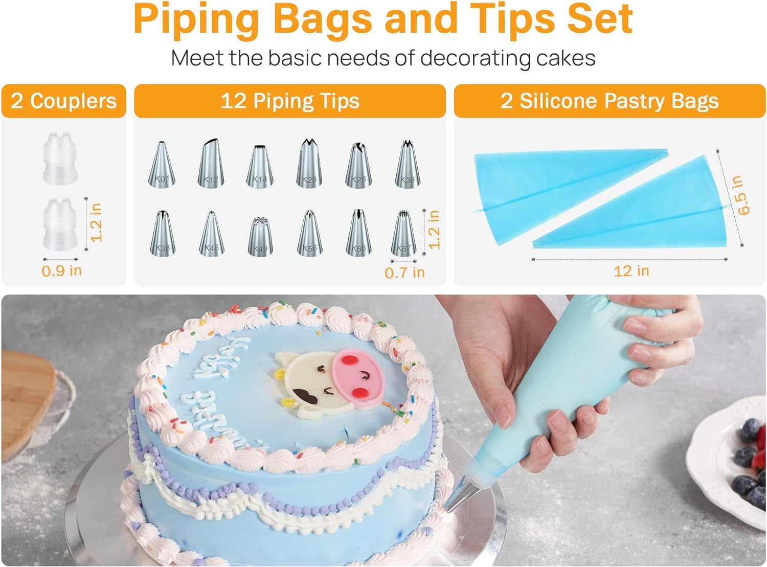 22Pcs Cake Decorating Supplies Kit, Baking Tools with 12" Aluminium Cake Turntable Rotating Cake Stand, Piping Bags and Tips Set, Icing Spatula, Cake Leveler, 3 Icing Scrapers for Mother'S Day