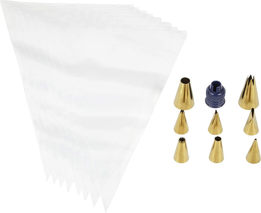 Navy Blue and Gold Piping Tips and Cake Decorating Supplies Set, 17-Piece