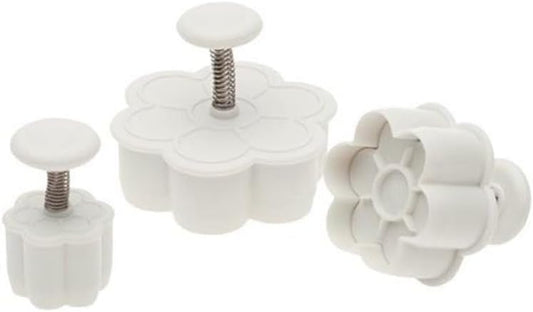 Daisy Plunger Cutters, Set of 3 Sizes, for Cutting Decorations & Direct Embossing, Spring-Loaded Handle, Food Safe Plastic