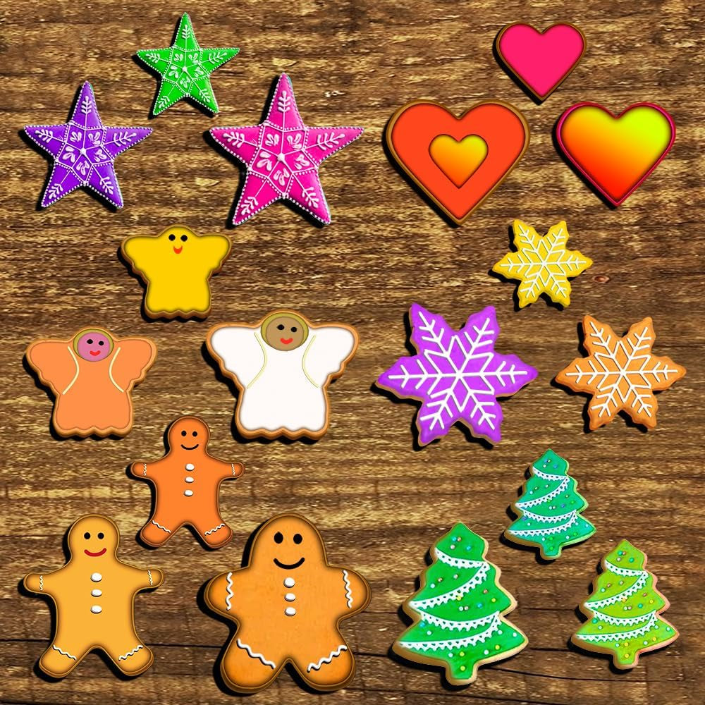 Christmas Cookie Cutter Set - Gingerbread Man, Snowflake, Christmas Tree, Heart, Star, Angel - 18 Piece Christmas Cookie Cutters, Cookie Cutters Christmas Shapes for Holiday Winter Baking