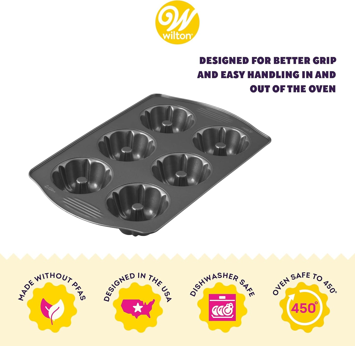 Excelle Elite Non-Stick 6-Cavity Mini Fluted Tube Baking Pan for Muffins and Cupcakes, Steel