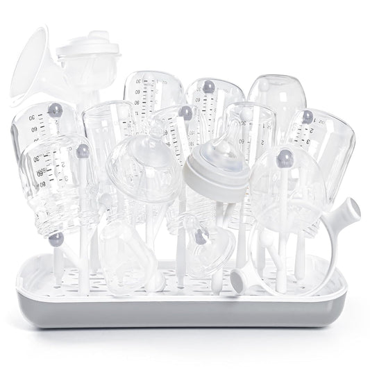 Baby Bottle Drying Rack with Tray,  High Capacity Bottle Dryer Holder for Bottles, Teats, Cups, Pump Parts and Accessories, Gray