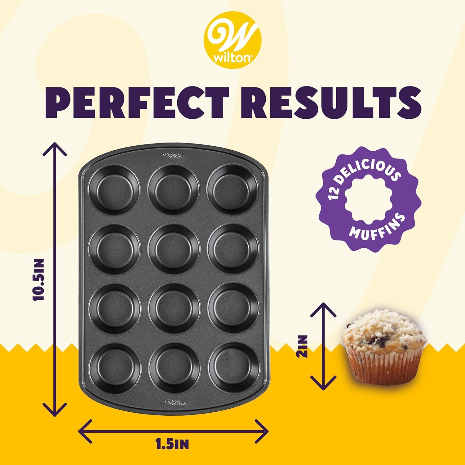 Perfect Results Premium Non-Stick Cupcake Pan, 12-Cup Muffin Tin, Steel Baking Supplies