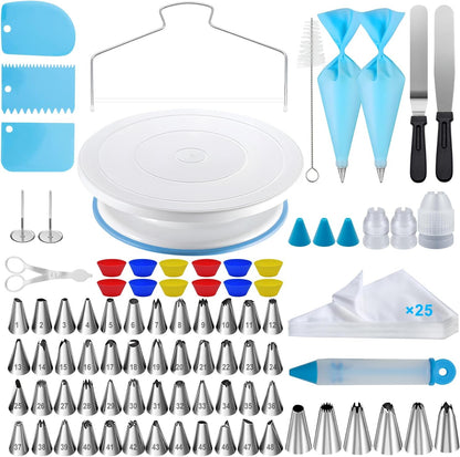 112Pcs Cake Decorating Supplies Kit, Included Cake Turntable, Cake Leveler, 54 Numbered Icing Piping Tips, 2 Spatulas, 3 Scraper, 30+2 Piping Bags, Mother'S Day Gift Ideas