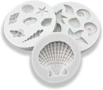 3 PCS Marine Theme Cake Fondant Silicone Mold Seashell Conch Starfish Coral Baking Molds for DIY Cake Decoration Chocolate Candy Polymer Clay Crafting Projects