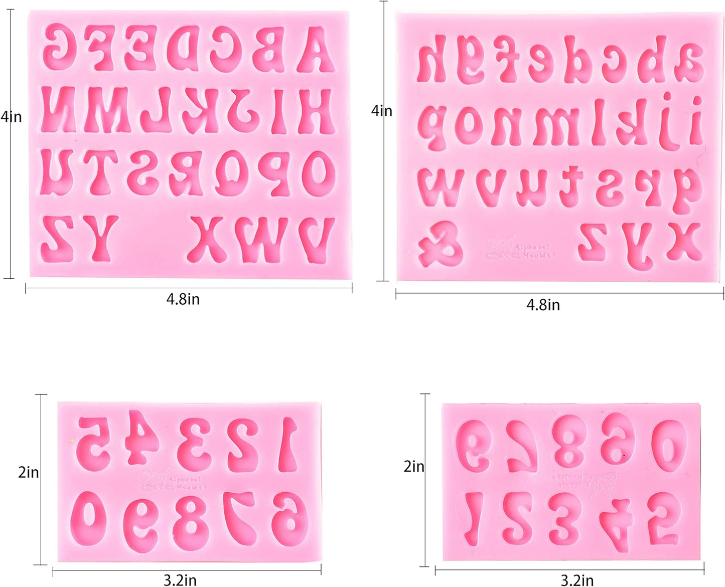 Letters Molds and Numbers Molds, Silicone Fondant Mold Chocolate Molds, 0-9 Number and 26 Letters Silicone Molds for Baking Desserts and Cake Decoration (4 Pack)