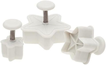 Star Plunger Cutters, Set of 3 Sizes, for Cutting Decorations & Direct Embossing, Spring-Loaded Handle, Food Safe Plastic