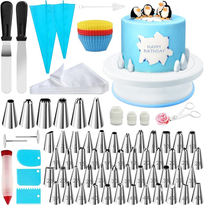 Cake Decorating Supplies180 Set,Steel Piping Frosting Tips for Beginners with Cake Turntable Icing Spatulacake Spatula,Baking Tools and Accessories for Cakes Cake Spinner for Decorating