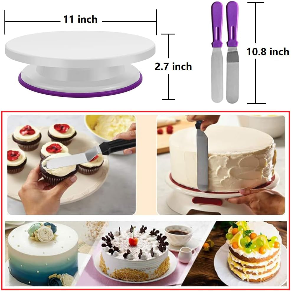 345 Pcs Cake Decorating Kit with Cake Turntable & Leveler,55 Numbered Icing Piping Tips,2 Spatulas,3 Comb Scrapers,2 Tip Couplers,102 Pastry Bags,100 Paper Cupcake Liners