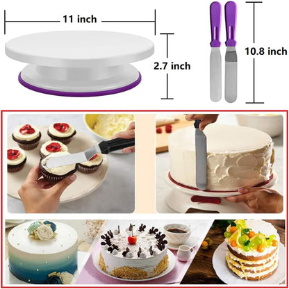 345 Pcs Cake Decorating Kit with Cake Turntable & Leveler,55 Numbered Icing Piping Tips,2 Spatulas,3 Comb Scrapers,2 Tip Couplers,102 Pastry Bags,100 Paper Cupcake Liners