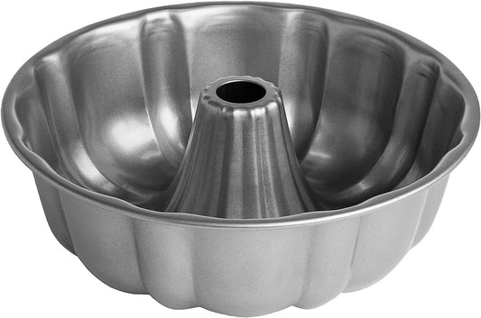 Heavy Duty Nonstick Bakeware Carbon Steel Fluted Tube Bundt Pan with Quick Release Coating, Manufactured without PFOA, Dishwasher Safe, Oven Safe, 9-Inch, Gray