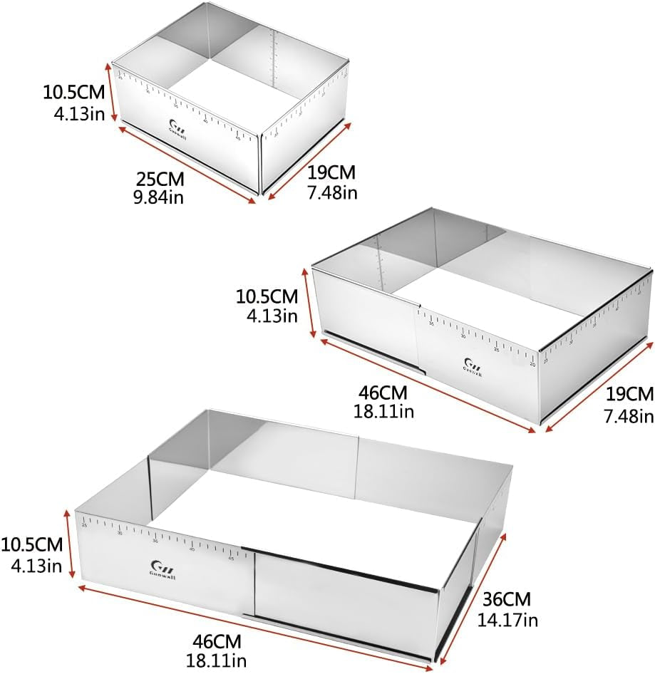 Extensible Rectangle Heavy Duty Mousse Cake Ring Mold, Adjustable Stainless Steel Square Shaped Cake Cutter, Big Size Baking Accessories - Lengthening and Thickening