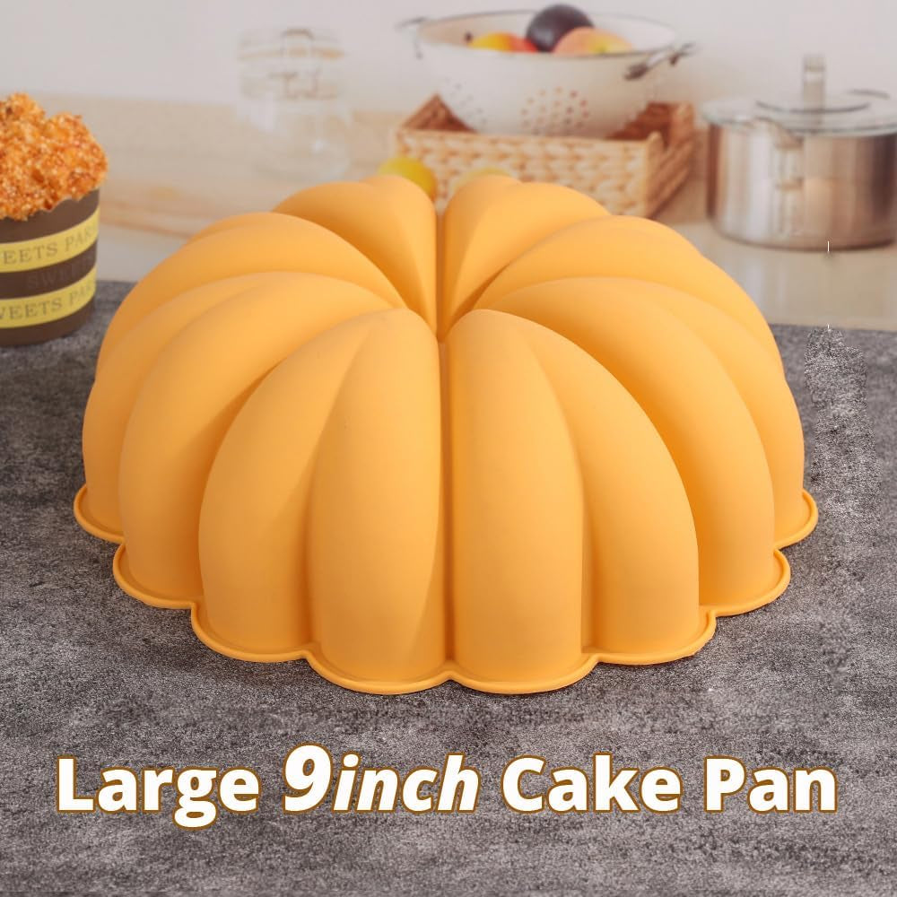 Large 9 Inch Cake Pan Silicone Mold -Halloween Pumpkin Shaped Cake Mold Baking for Cake, Brownie, Toast with Thanksgiving Christmas Cake Mold