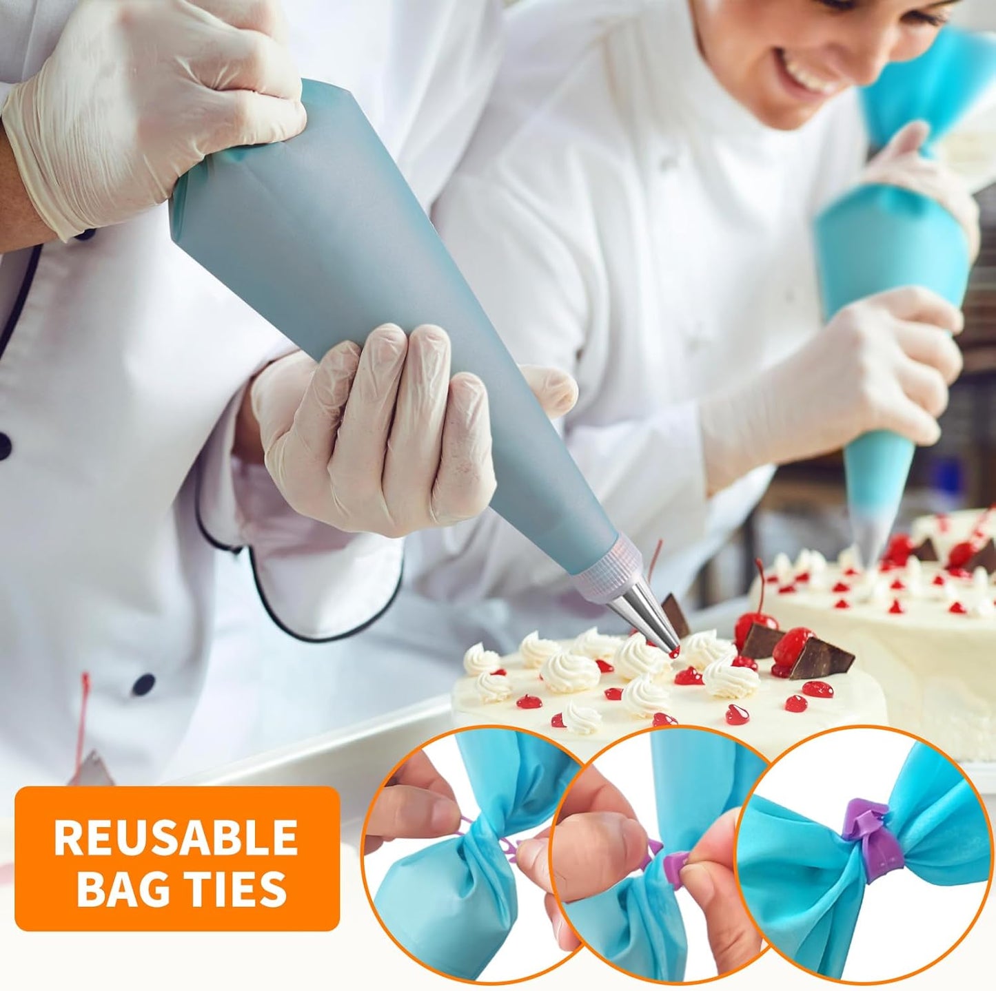 Piping Bags and Tips Set -Ultimate Cake Decorating Supplies Kit - Included 100 Disposable Pastry Bags, 1 Reusable Silicone Bag, 2 Couplers, 12 Frosting Tips, 2 Ties, 3 Icing Scrapers for Baking