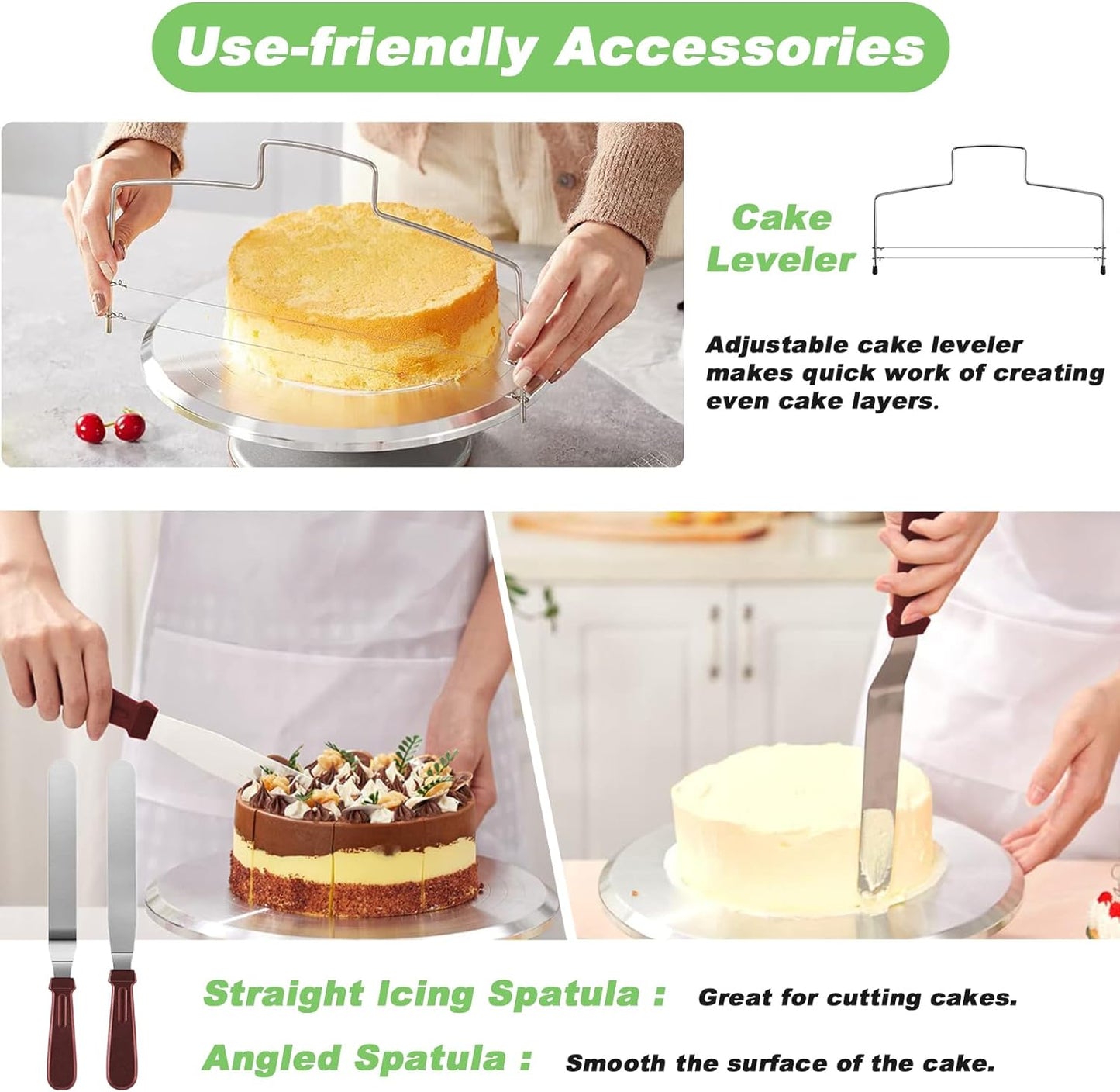 Cake Decorating Kit, Piping Bags and Tips Set with Cake Spinner Stand, Cake Leveler, 7 Piping Tips, Straight & Offset Spatula, 35 Pcs Frosting Piping Kit