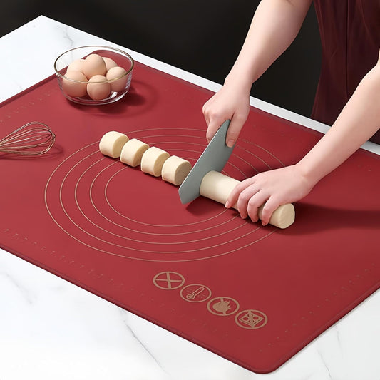 10Pcs Pastry Mat Large Silicone Baking for Rolling Out Dough, Fondant Dough Kneading Cutting Non Stick Slip, Pie Bread Cookie BPA Free with Measurements, Red (16 X 24 Inch)