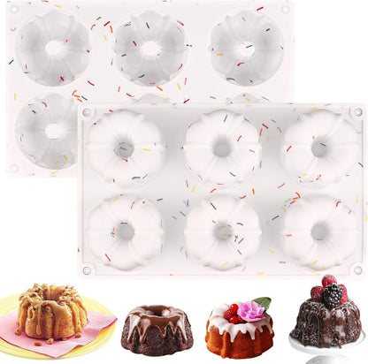 2 Pcs Mini Bundt Cake Pan, 6-Cavity Fluted Tube Cake Pan, Non-Stick Silicone Baking Mold for Cupcakes, Donuts, Muffins, Cornbread, Brownies, Jellies