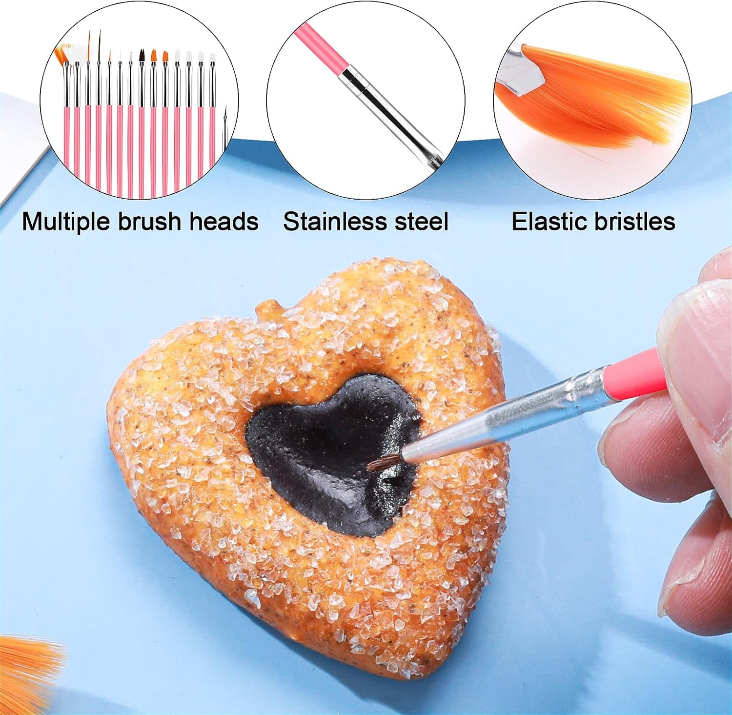 15Pcs Cake Decorating Brushes, Cake Painting Brushes Kit Food Safe Paint Brushes Fondant Sugar DIY Tools Set Cookie Decorating Supplies Candy Icing Pastry Brush for Baking(Pink)