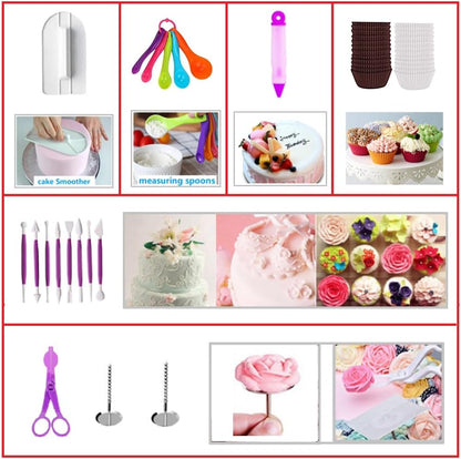 345 Pcs Cake Decorating Kit with Cake Turntable & Leveler,55 Numbered Icing Piping Tips,2 Spatulas,3 Comb Scrapers,2 Tip Couplers,102 Pastry Bags,100 Paper Cupcake Liners