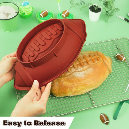 Football Cake Pan 11 Inch Nonstick Football Shaped Silicone Mold for Baking, 3D Breakable Chocolate Mold, Sports-Themed Party