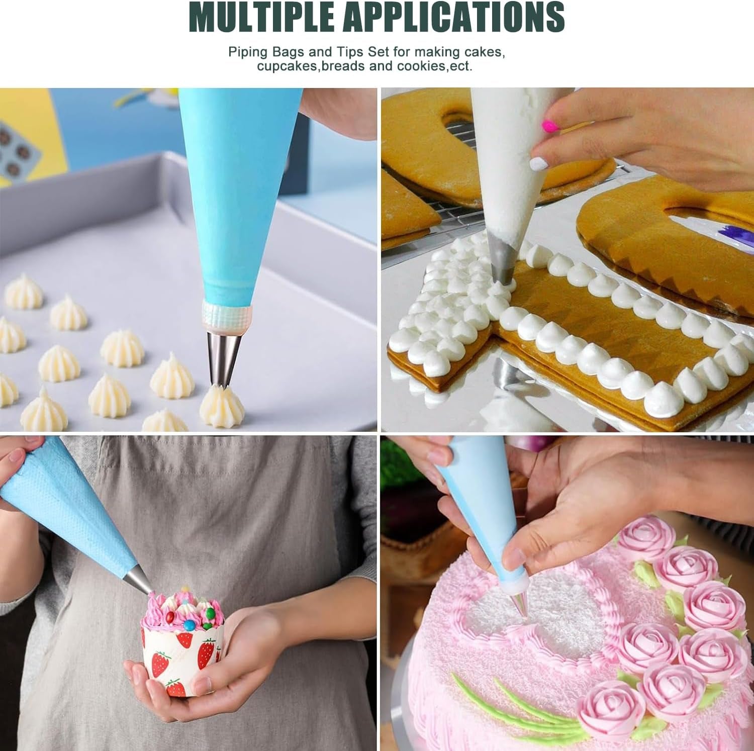 Piping Bags and Tips Set, 100 X 12 Inch Disposable Pastry Bags, 1 Reusable Piping Bags, 2 Couplers, 18 Frosting Tips, 2 Bag Ties & 3 Cake Scrapers - Complete Cake Icing Kit