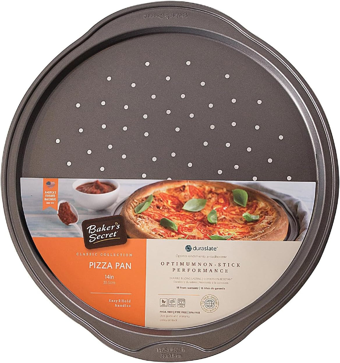 Non Stick Pizza Pan for Oven 14", Carbon Steel Pizza Baking Pan, Non-Stick Bakeware Food-Grade Coating for Easy Release Dishwasher Safe Oven Baking Supplies - Classic Collection