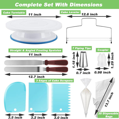 Cake Decorating Kit, Piping Bags and Tips Set with Cake Spinner Stand, Cake Leveler, 7 Piping Tips, Straight & Offset Spatula, 35 Pcs Frosting Piping Kit