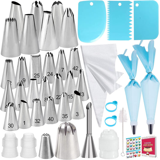 Piping Bags and Tips Set - 50Pcs Cake Decorating Supplies Kit with Icing Frosting Nozzles,Icing Scrapers,Reusable & Disposable Pastry Bags - Baking Tools for Cookies,Cupcakes Cake Decorating