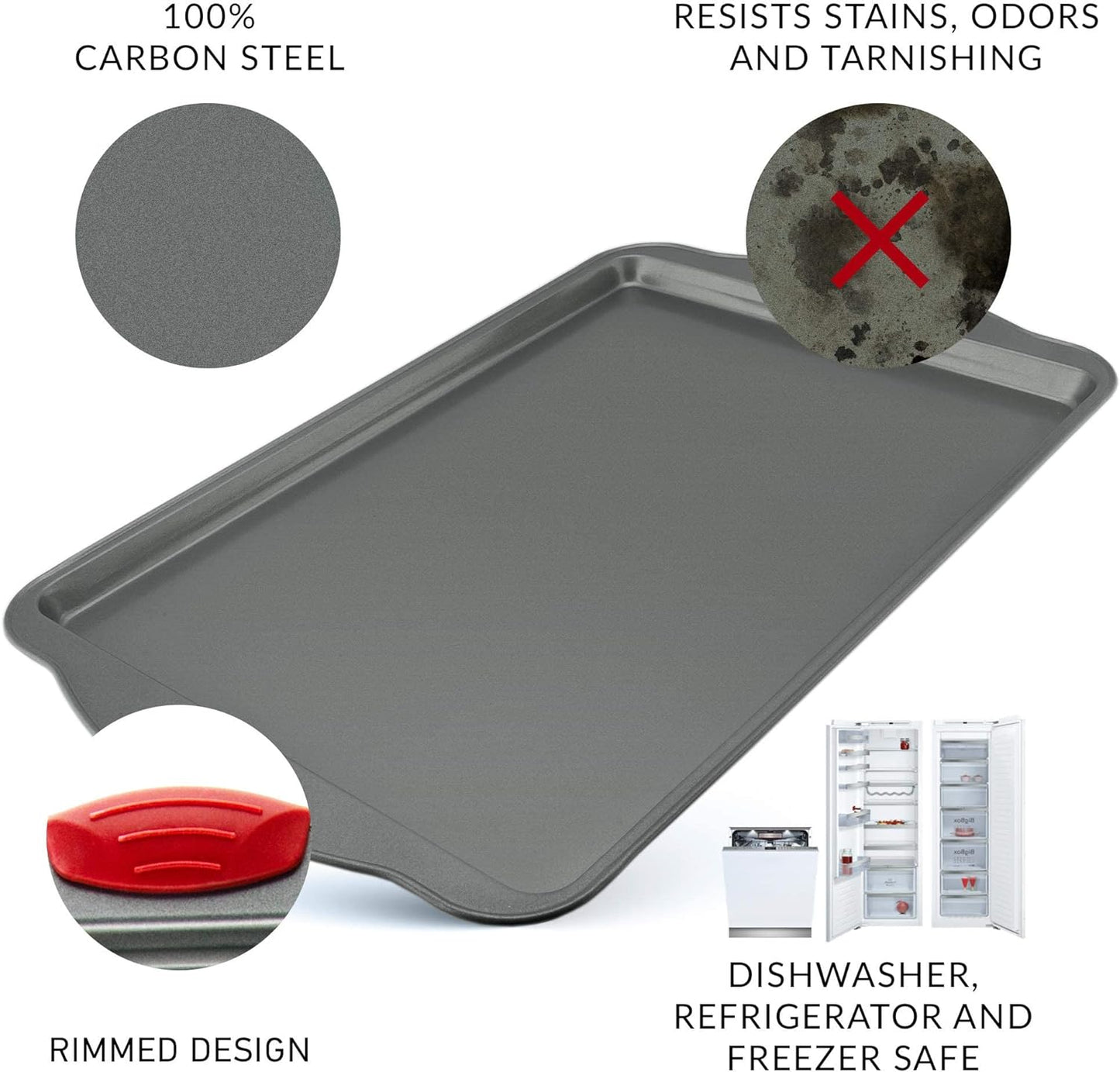 Non-Stick Baking & Cookie Sheet Pan Non-Toxic 11X14 Inch Rimmed Carbon Steel Baking Sheet. Dent, Warp and Rust Resistant. Heavy Gauge Steel Oven Baking Sheet. 1 Tray.