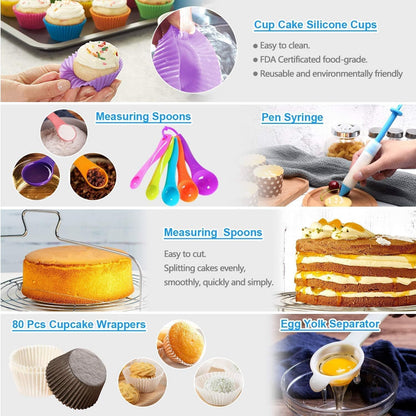 Cake Decorating Supplies 489Pcs, Baking Tools Set for Cakes，Cake Turntable, Piping Icing Tips for Beginners