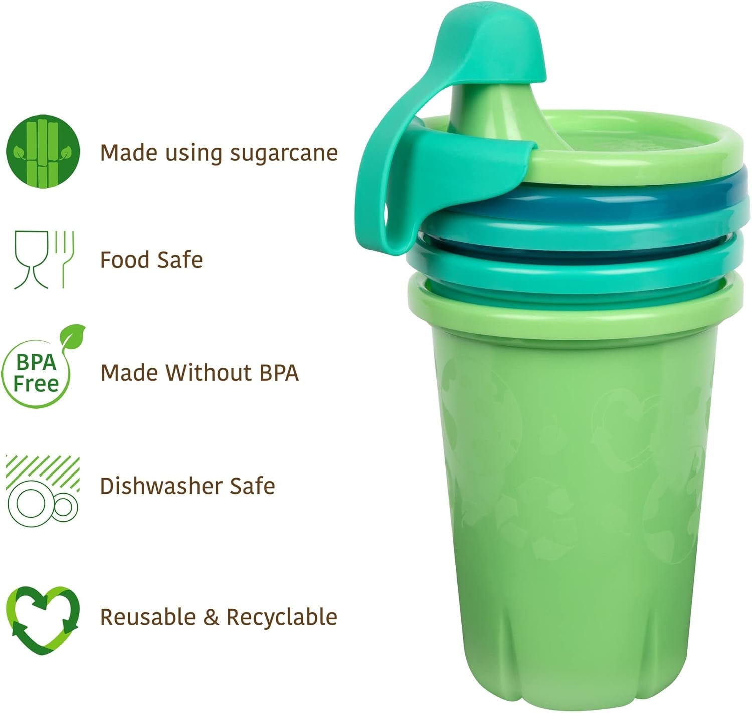 Greengrown Reusable Spill-Proof Sippy Cups - Toddler Cups with Straws - Blue/Green - 6 Count