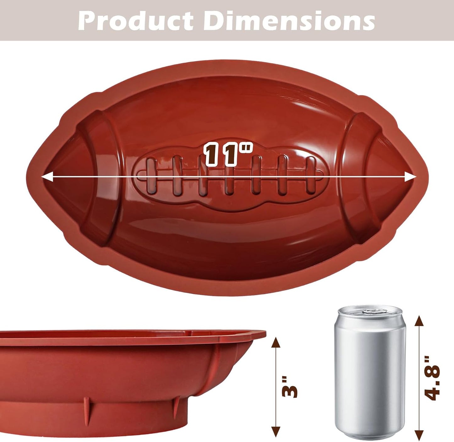 Football Cake Pan 11 Inch Nonstick Football Shaped Silicone Mold for Baking, 3D Breakable Chocolate Mold, Sports-Themed Party